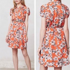Anthropologie Maeve Orange Floral Silk Dress - size 0